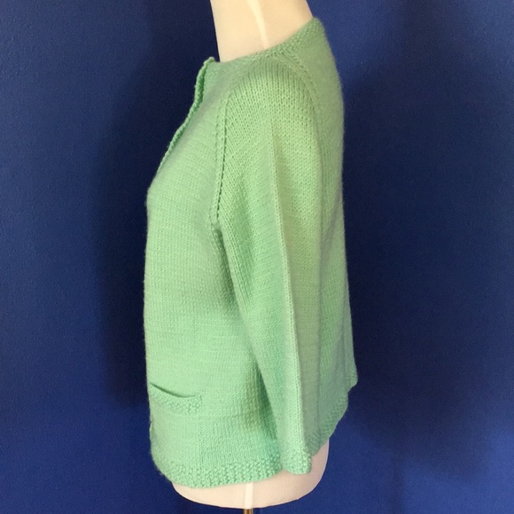 Vintage 1950s mint sea foam green handmade sweater cardigan pinup rockabilly - Picture 5 of 15